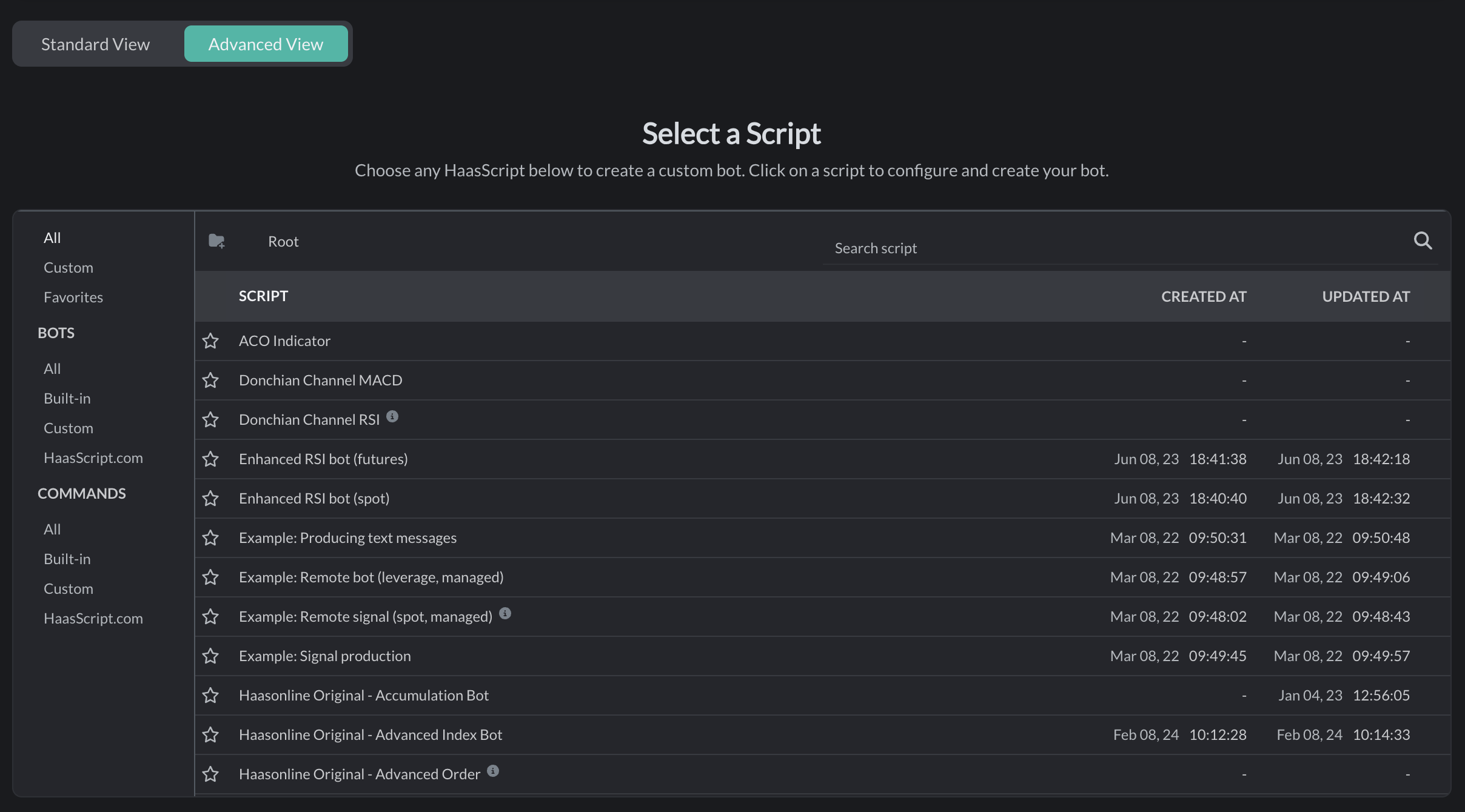 Advanced View script browser