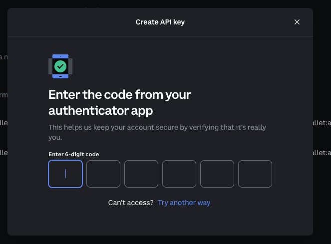 Coinbase prompt to enter the 6-digit code from your authenticator app.