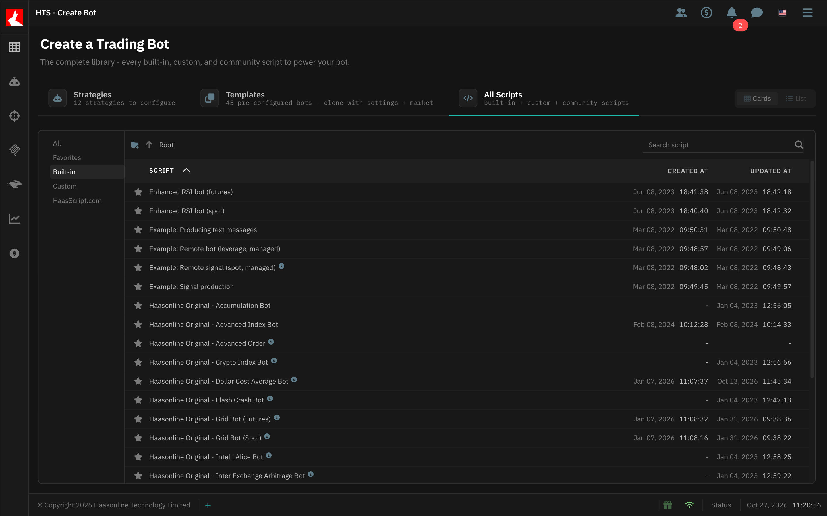 All Scripts tab with the Built-in scripts listed