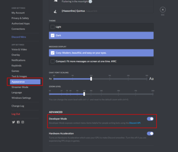 Discord appearance settings