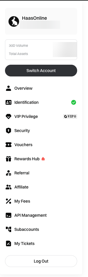 Gate.io profile menu with API Management.