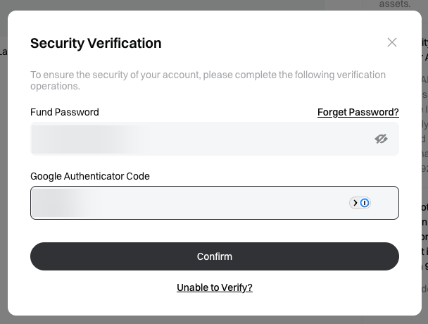 Gate.io Security Verification dialog with Fund Password and Google Authenticator Code.