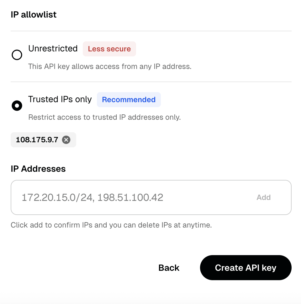 Save API Key and API Secret