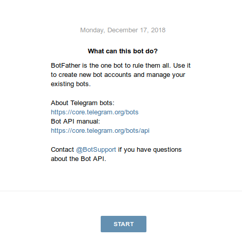 HaasOnline cryptocurrency trading platform documentation with 'BotFather', 'Telegram bots', 'Bot API manual', and 'START' button.