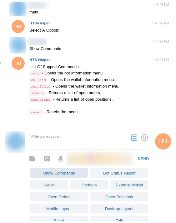 HaasOnline trading platform menu with support command options and wallet information controls.