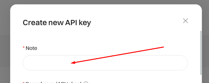 UI dialog for creating a new API key on HaasOnline cryptocurrency trading platform