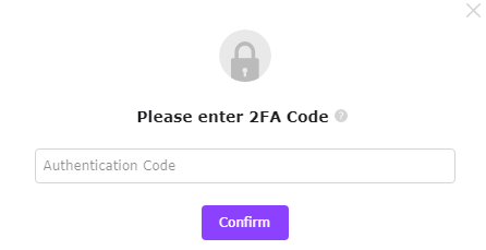 Two-factor authentication code input dialog with 'Confirm' button on HaasOnline cryptocurrency trading platform.