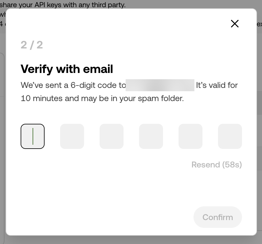 OKX Verify with email, step 2 of 2.
