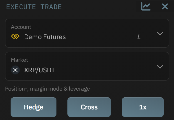 Account and market in the Execute trade panel