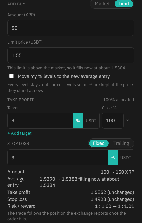 A limit above the market fills now