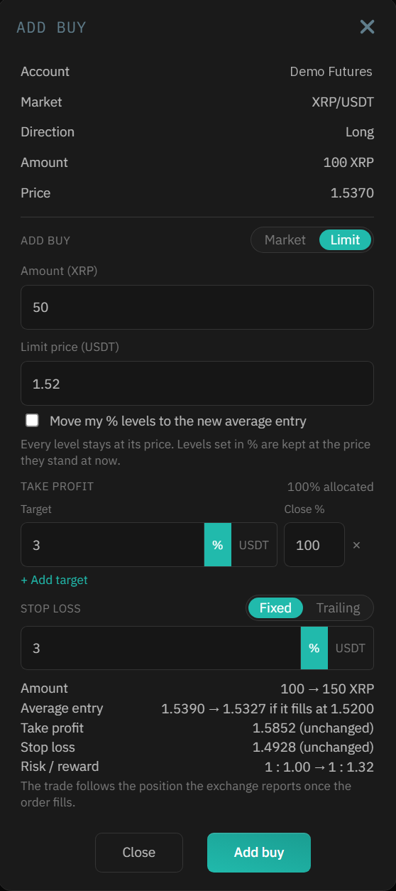 The Add buy window