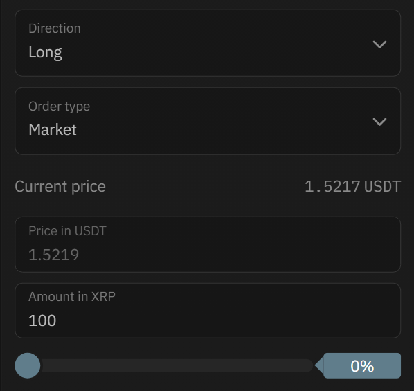 Direction, order type and amount