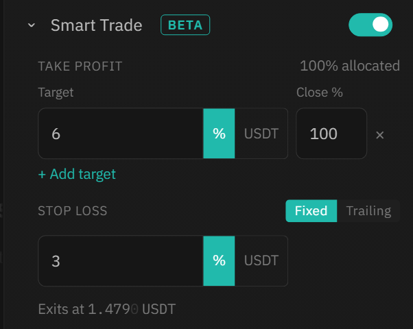 The Smart Trade toggle, switched on